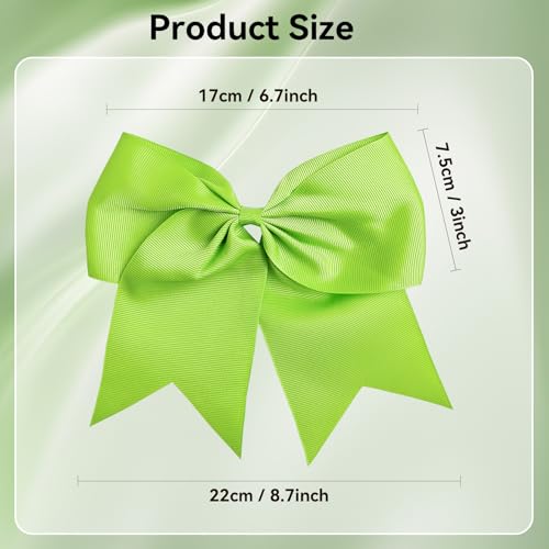 AXEN Large Cheerling Bow, 8 inch Cheer Hair Bows with Ponytail Holder for Teen Girls Sports Cheerleader Hair Accessories, Light Green