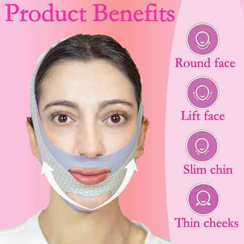 V Line Lifting Mask Chin Strap for Sleeping, V Line Mask, Face Lifting Strap, Chin Strap, Jawline Shaper, Jaw Strap, Double Chin Reducer,Face Lift Tape & Snoring Solution (Grey)