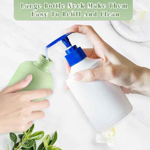 9 Pcs 6.8 oz Plastic Squeeze Bottles with Flip Cap,Empty Refillable Travel Shampoo Bottle Containers for Creams, Lotion,Body Wash, Conditioner,Silicone Funnel Included-Green