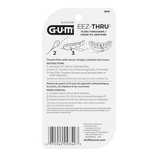 GUM EEZ-Thru Floss Threaders, Dental Flossers for Braces, Bridges, & Implants,25 Count(Pack of 6)