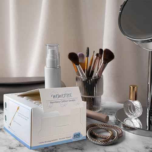 Bamboo Cotton Swabs 600 Count/1 Box, One Pointed Tip and One Rounded Tip, Biodegradable Cotton Buds with Organic Bamboo Sticks, for Ear Wax Removal, Draw the Eyeliner, Nail Polish Touch-ups