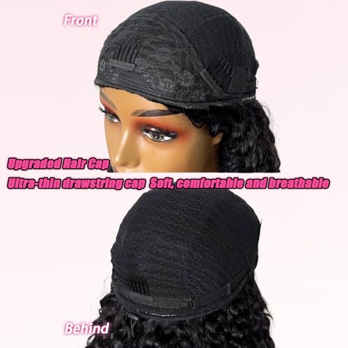 SENSAIRUITE Deep Wave Half Wig Human Hair Curly Half Wigs for Women - Upgrade Drawstring 3 in 1 Seamless Flip Over Glueless Wig 18-inch Natural Black