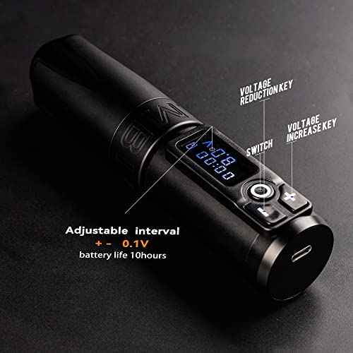 Ambition Trident Wireless Tattoo Machine - Rotary Tattoo Cartridge Machine Battery Pen with 2400mAh Power Coreless Motor Digital LED Display for Professionals and Beginners Tattoo Artist