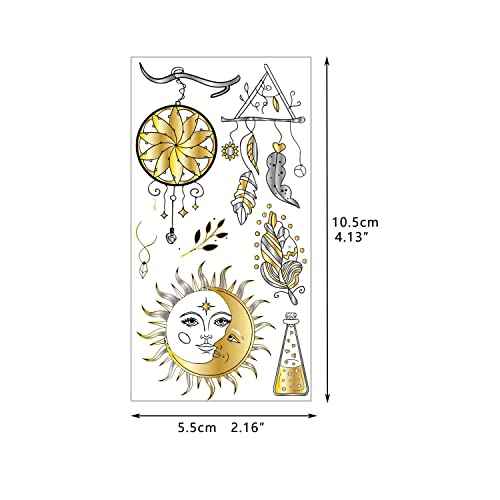 Glaryyears Metallic Gold Temporary Tattoo for Women Adults, 18-Pack Long-lasting Tiny Size Realistic Tattoos, Variety Pack Cute Floral Fake Tattoos, Makeup for Face Body Hand Arm Neck Party