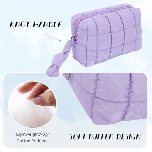 Oweisong Quilted Makeup Bag Travel Toiletry Bag for Women Small Cosmetic Purse Cute Puffer Make Up Organizer Puffy Pouch