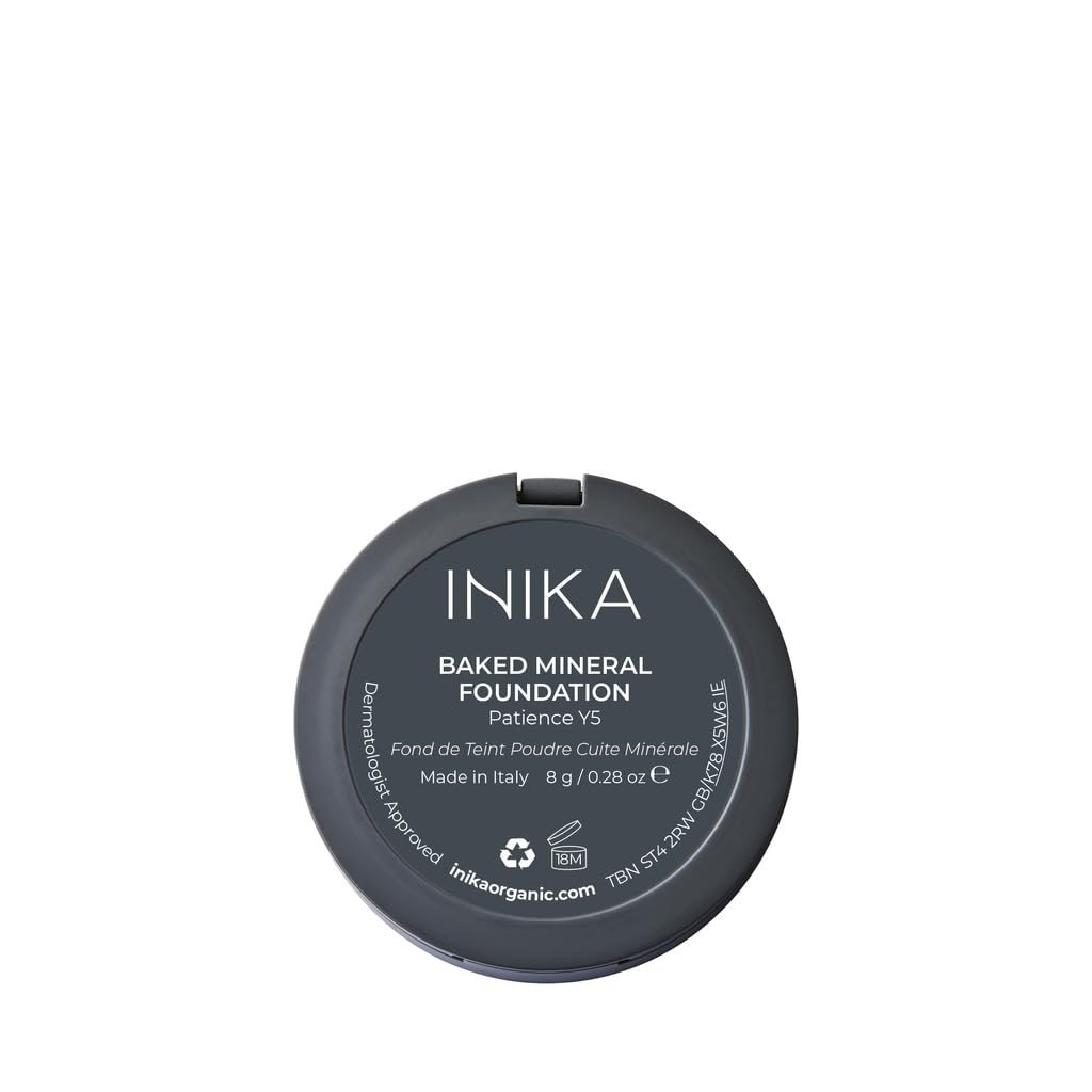 INIKA Organic Buildable Baked Mineral Foundation Compact Powder - Lightweight, Breathable Natural Base with Hydrating Squalane and Magnolia Bark Extract - Natural and Vegan Makeup, Patience, 0.28 oz