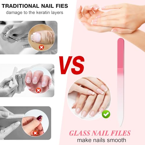 NICEMOVIC 6 Pack Glass Nail File for Natural Nails, Stocking Stuffers for Teen Girls Women Adults, Eater Valentines Birthday Christmas Gifts for Teens Girl Grandkids Mom Wife Her, Nail File and Buffer