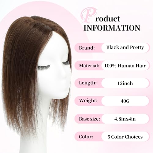 Hair Toppers for Women Real Human Hair Toppers for Women with Thinning HairPieces No Bangs 10 ¡¿ 12 cm Larger Swiss Base Wiglets 12Inch Top Remy HairPieces for Thinning Medium Brown
