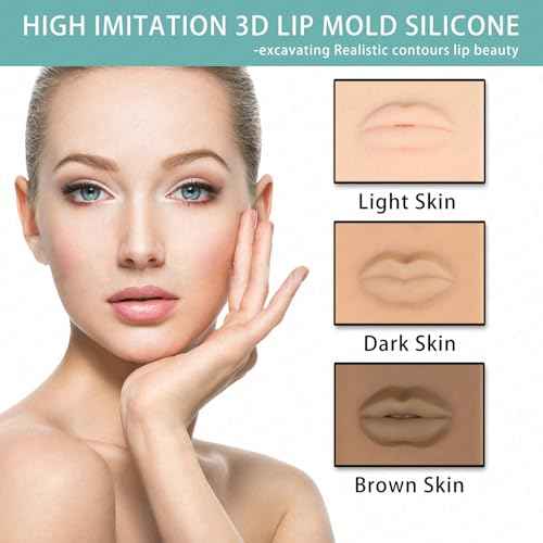 3 Different Designs of 5D Practice Silicone Lips Skin Permanent Makeup Practice Lips for Tattooing Artists and Beginners (1PC-Brown)