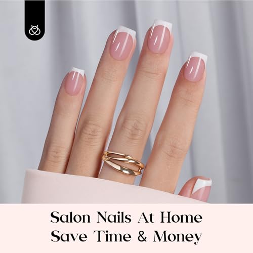 Beetles French Tip Press On Nails: 150 Pcs Pink Short Square Press On Nails 4 in 1 Nail Tips, Pre-Applied Primer & Base Coat, No File Need DIY Manicure for Fall Nails Extension Gifts for Women