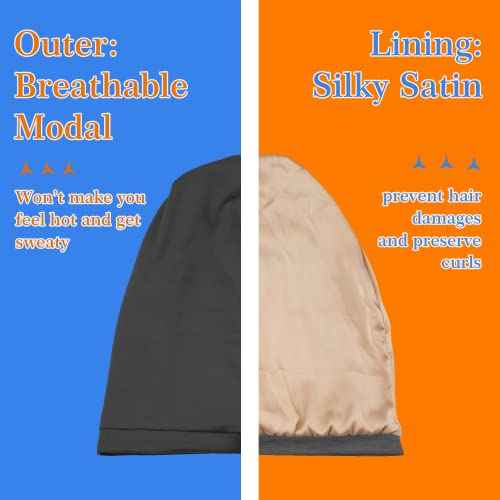 2 Pcs Adjustable Silk Satin Night Cap, Women's Men's Sleep Cap, Silk Lined Slouchy with Adjustable Strap, Curly Hair Head Scarf, Night Caps, Black+blue2