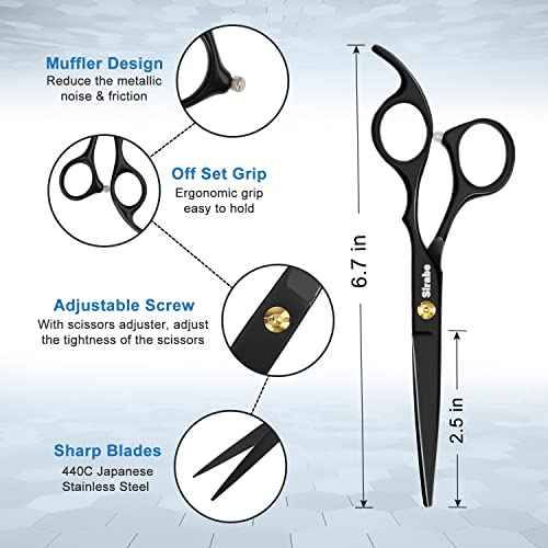 Sirabe 10 PCS Hair Cutting Scissors Set, Professional Haircut Scissors Kit with Cutting Scissors, Thinning Shears, Comb, Cape, Clips, Black Hairdressing Texturizing Shears Set for Barber, Salon, Home