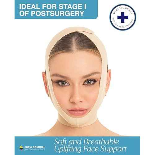 M&D Face Slimming Chin Strap Lipo Compression Garment Mentonera Postquir?rgica Facial Beige L