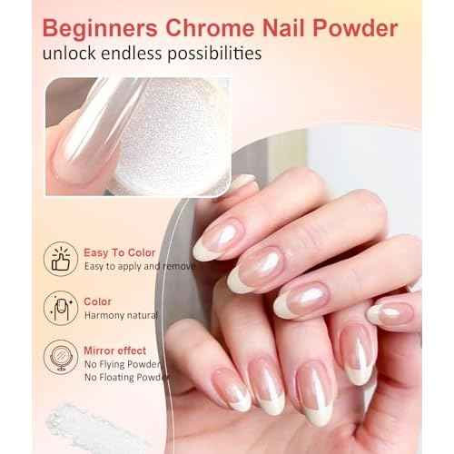 Pearl Chrome Nail Powder BISHENGYF -¡¼Metallic Mirror Effect¡½ Orange Chrome Nail Powder White Clear Aurora Mermaid Iridescent Chrome Powder for Nails Pigment Glitter Dust for Manicure Decroation DIY