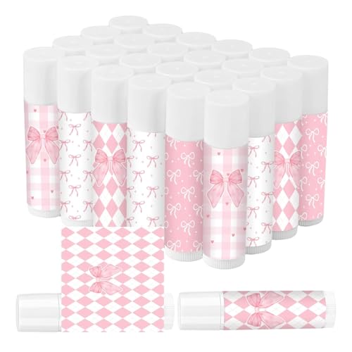 50 Pcs Pink Bow Baby Shower Favors Bulk Pink Bow Moisturizing Lip Care Coquette Bow Party Favors for Bachelorette Wedding Birthday Employee Christmas Halloween Baby Shower Party