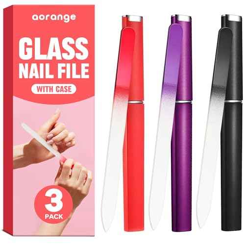 Glass Nail File with Case (3 Pack), Glass Nail Files for Natural Nails, Professional Czech Glass Nail File, Crystal Nail File, Gentle Nail Care Stocking Stuffers and Christmas Gifts for Women