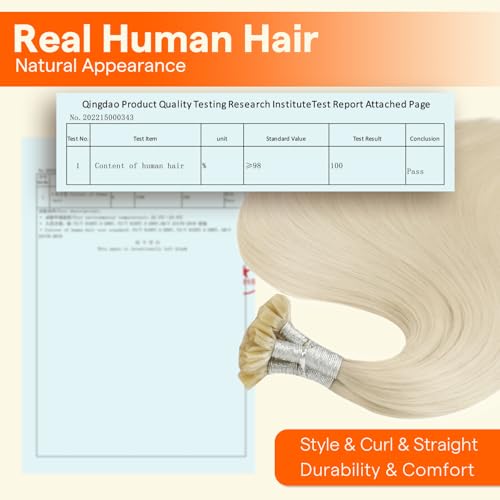 Full Shine U Tip Hair Extensions 22 Inch Color 60 Platinum Blonde Utip Human Hair Extensions Keratin Tip Extensions Real Human Hair 50 Grams Fusion Extensions Remy Hair