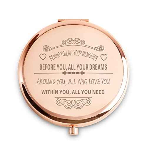 Stocking Stuffers for Adult Teen, Inspirational Gifts for Women Girls, Unique Christmas Birthday Gifts for Her Mom Wife Sister Daughter Niece Friends, Personalized Engraved Compact Mirror