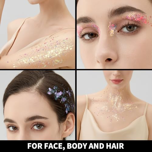Teenitor 6 Colors Glow in The Dark Glitter Gel, Face Glitter Gel, Body Glitter Hair Glitter for Halloween Makeup UV Black Light Party Cheer Raves Festivals
