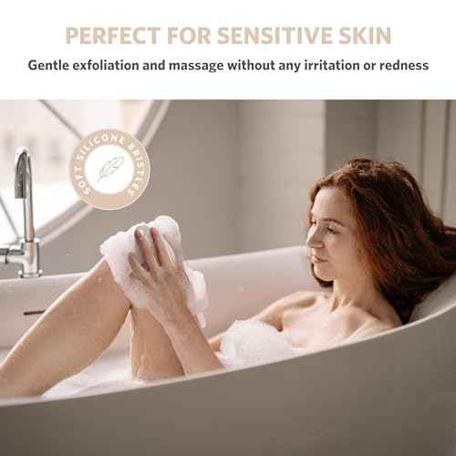 Sndyi Silicone Body Scrubber, Gentle Exfoliating Body Scrubber for Sensitive Skin, Leaf Shaped Shower Scrubber for Body with Lathering Bristles, Silicone Loofah Body Brush for Showering, Oatmeal