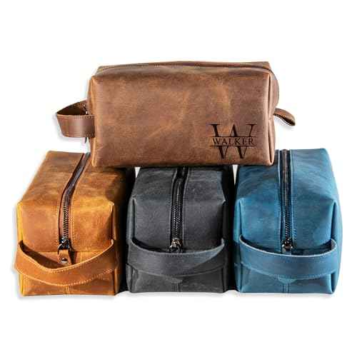 Personalized Hand Crafted Leather Toiletry Bag for Men, Shaving Bags, Travel Pouch, Engraved Monogrammed Leather Dopp Kit, Toiletries, Grandpa, Boyfriend, Groomsmen, Birthday, for Men