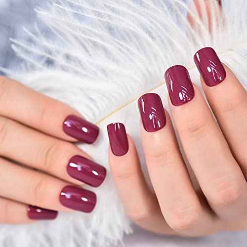 Glossy Finished Dark Rose Pink Press On Nails Medium Length Squoval Women Girls Nail Art Tips Salon DIY Manicure Reusable Fake Nails for Daily Office Home