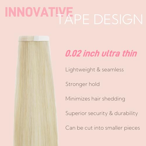 Tape in Hair Extensions Real Human Hair Double Stitched Invisible Seamless 20pcs 50g (Balayage Golden Blonde to Light Blonde, 22 inch)