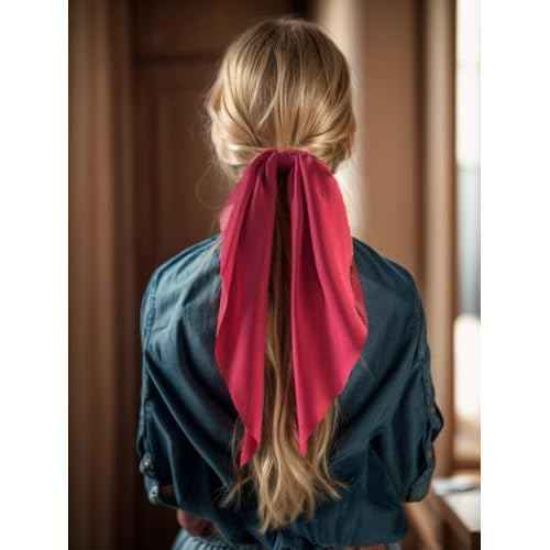 Pack of 2 Knotted Bow Hair Scrunchies Elastic Hair Scarf Hair Ties Bands Satin Hair Ribbon Scrunchy Red Ponytail Holder for Women and Girls, Hair Scarf Scrunchies, Hair Accessories (Burgundy)