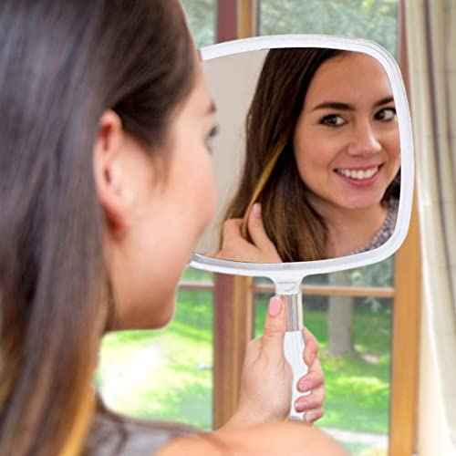 MIRRORVANA Large Hand Held Mirror with Comfy Handle for Women and Men - Personal Barber Haircut Mirror to See Back of Head - Espejo de Mano - 9" x 13" (White)