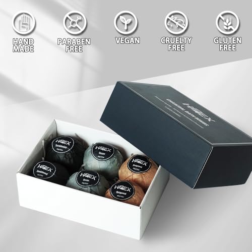 Charcoal Bath Bombs Gift Set ? 6 Piece Natural Spa Fizzies with Essential Oils ? Handmade Organic Moisturizing Vegan Bath Bombs for Relaxation, Detox, Stress Relief ? Gifts for Men & Women