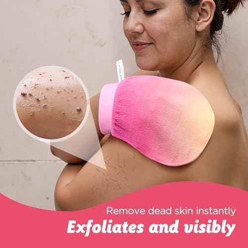 LOTTA Dreamy-Glow Deep Exfoliating Glove - Vegan Dead Skin Removal Body Scrub Mitt Bath Washcloth for Women Shower Exfoliation (Rose Garden)