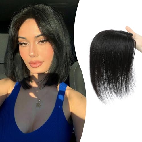 Fine Plus 12Inch Hair Toppers for Women Real Human Hair ? Mono Base 3"x5", Natural Black Virgin Quality, for Thinning Crown & Wide Parting, Lightweight & Breathable, Add Volume Can Be Curled
