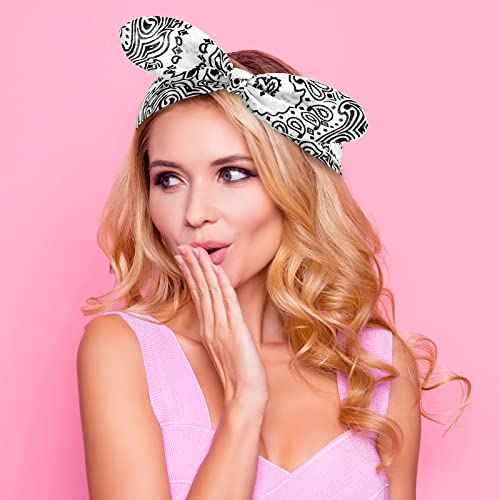 Hicarer 2 Pieces Bandana Headband for Women, Knot Retro Print Bandana Paisley Print Headband Adjustable Headwrap(Red, White)