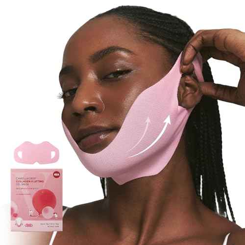 ROUND LAB Camellia Deep Collagen V Lifting Gel Mask 4EA | Double-chin Mask, Instant Cooling & Depuffing, Face Toning Belt, Collagen V-line, Improves Sagging Skin, Lifting & Firming 10g/0.35oz
