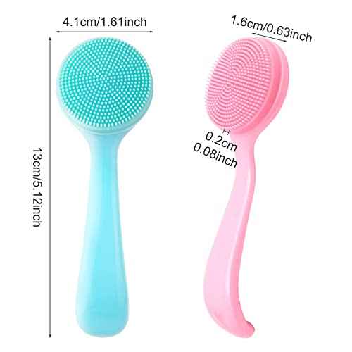 2 Pack Silicone Manual Facial Cleansing Brush, Skin Friendly Waterproof Face Cleaning Scrubber Exfoliator Cleanser for Blackheads Whiteheads Makeup Residues Removal- Blue & Pink