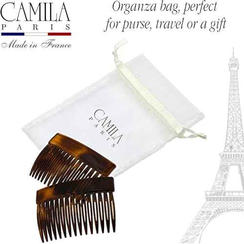 Camila Paris CP2942 French Hair Side Comb, Small Tortoise Shell, French Twist Hair Combs Decorative, Strong Hold Hair Clips for Women Bun Chignon Up-Do Styling Girls Hair Accessories, Made in France