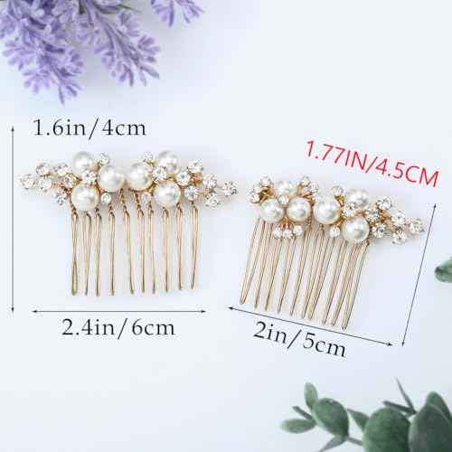 Asooll Gold Wedding Pearl Hair Comb Bride Crystal Hairpiece Bridal Rhinestone Hair Clip Hair Accessories for Women (Set of 2) (A-Gold)