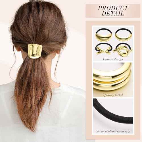 6 PCS Metal Hair Ties, Gold Hair Cuffs Ponytail Cuff for Women Summer Gift