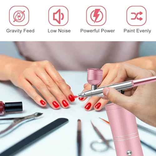 Jadeshay Airbrush Kit with Compressor, Portable Rechargeable Versatile Spray Gun with 0.4mm Nozzle for Tattoo, Nail Art, Cake Decoration (Pink)