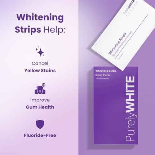 PurelyWHITE | Purple Whitening Strips | Teeth Whitener, Peroxide-Free, Enamel Safe, Deep Stains Removal - Flouride-Free Teeth Whitening (28 Strips)