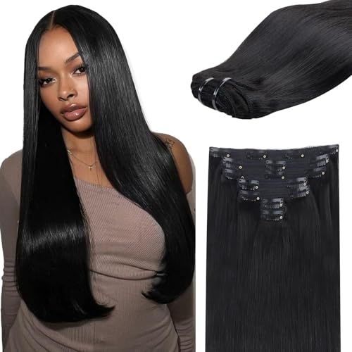 IDN BEAUTY Clip In Hair Extensions Real Human Hair, Straight 20 Inch 120g 7pcs Natural Black Real Virgin Human Hair Clip Ins Real Human Hair Black Women Thick Human Hair Clip In