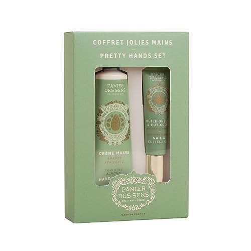 Panier des Sens - Pretty Hands Set - Almond Mini Hand Cream + Nail & Cuticle Oil - 97% Natural, Shea Butter & Sweet Almond - Travel Gift Set for Dry, Cracked Hands - French Skincare Holiday Gift
