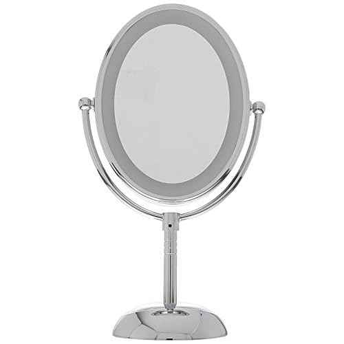 Conair Lighted Makeup Mirror, LED Vanity Mirror, 1X/7X Magnifying Mirror, Double Sided, Battery Operated in Polished Chrome