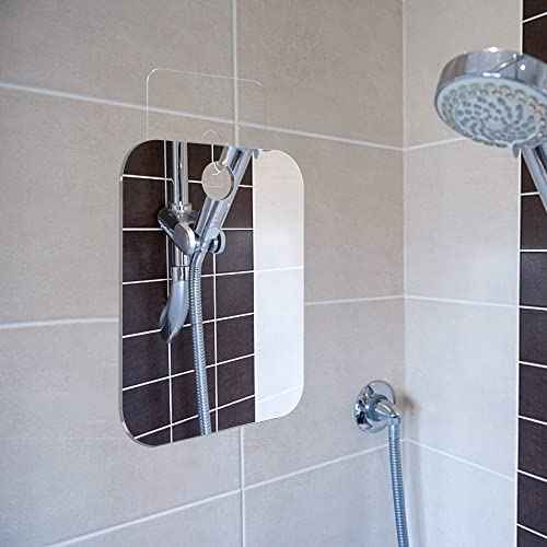 Shatterproof Shower Mirror Fogless for Shaving(2 Pack,Larger 10.7x8 inch) 43% Than Original,Unbreakable Deluxe Plexiglass Makeup Mirror,Largest Bathroom Wall Hanging,Portable Handheld Camping,Silver