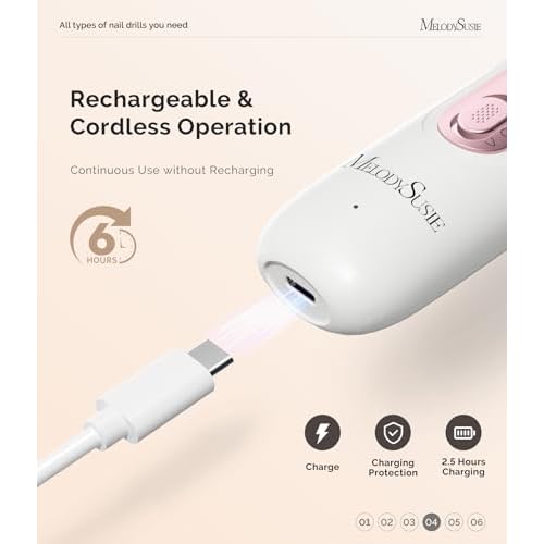 MelodySusie Professional Manicure Pedicure Kit,8-in-1 Electric Nail Drill Set with 5 Speeds,Rechargeable Cordless E-File with 360¡Æ LED Light,Perfect Hand Foot Care Trimmer Polish Tools - PC760G