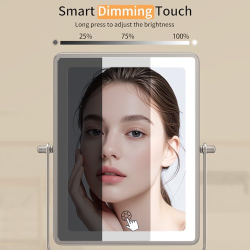 Wall Mounted Lighted Makeup Mirror, 1X/20X Magnifying 5000mAh Rechargeable Make Up Mirror with 3 Color Lights, Touch Dimmable, 360 Rotation Wall Mount Mirror Swing Arm with Tweezer and Adapter