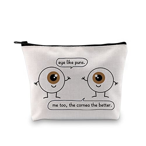 G2TUP Eye Doctor Gift Eye Like Puns Makeup Bag Optometrist Ophthalmologist Cosmetic Bag Optician Gift Optometry Zipper Travel Bag (Eye Like Puns White Bag)