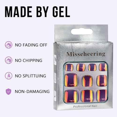 24PC Chrome Press on Toenails for Women Fake Toe Presson Nails Toe Nail Press ons with Sticky Tabs, 12 Size Fake Toenails Stick ons Acrylic Toes Nail Tips Kit Chrome Stick on Toes Nails-F