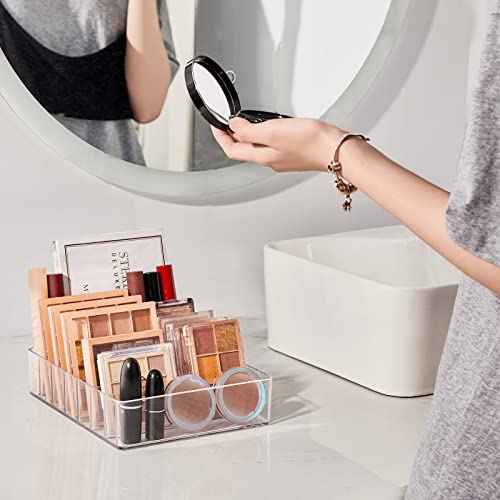 Makeup Organizer for Eyeshadow Palette and Lipstick Organizer, 7 Section Divided Makeup Palette Organizer for Vanity Drawer Countertop Modern Cosmetics Storage(7.48" x 6.22" x 1.77")