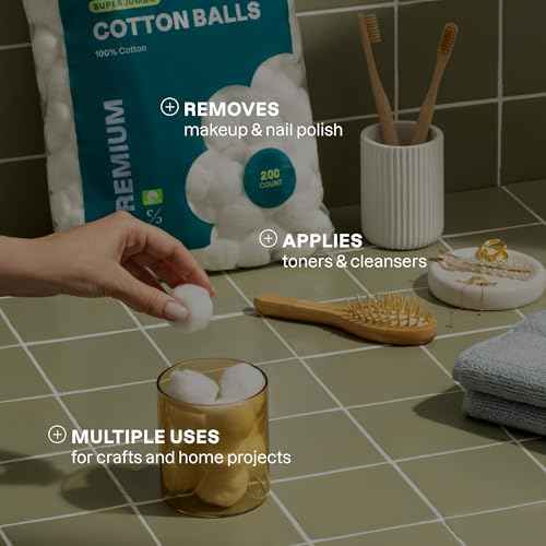 Cliganic Super Jumbo Cotton Balls (200 Count) - Hypoallergenic, Absorbent, Large Size, 100% Pure (Packaging May Vary)